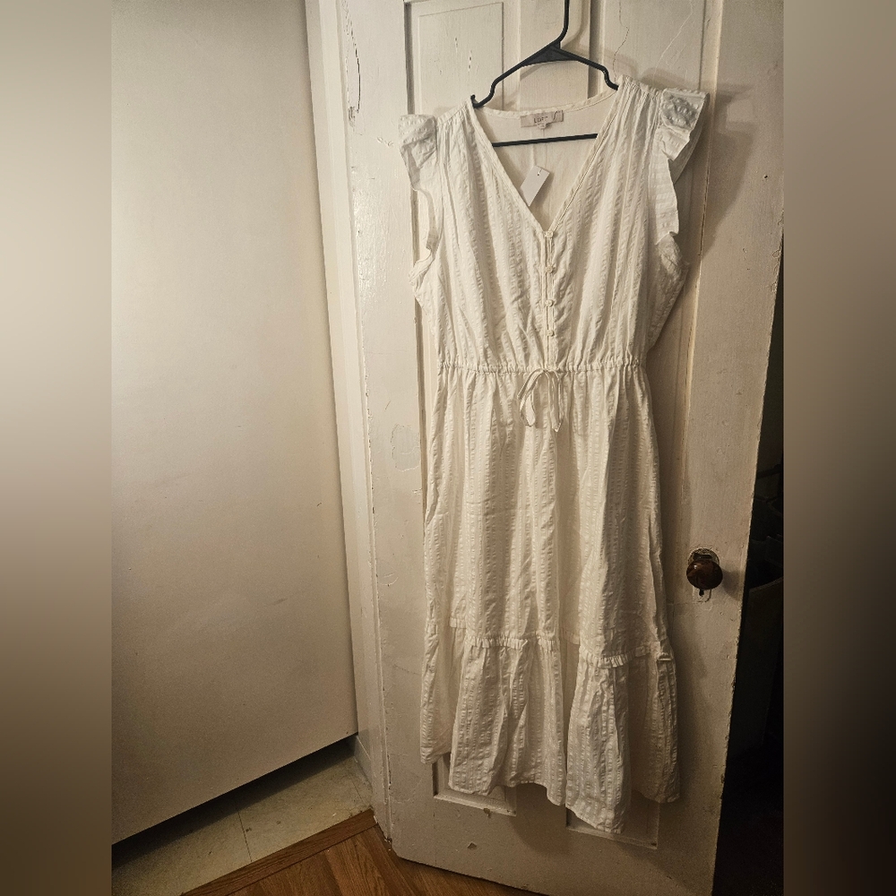 NWT LOFT White Maxi Dress with Ruffle Sleeves